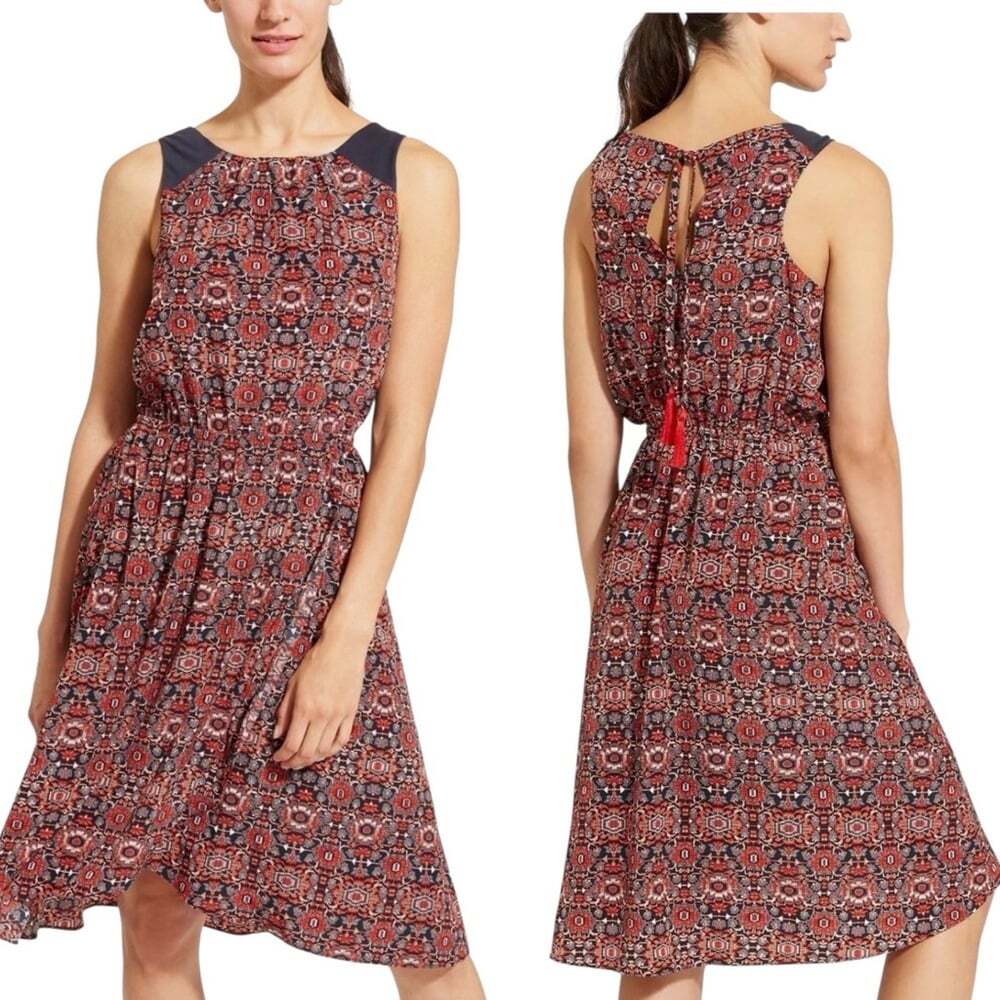 Athleta Martinique Faux Wrap Dress Red Print Sleeveless Travel Small